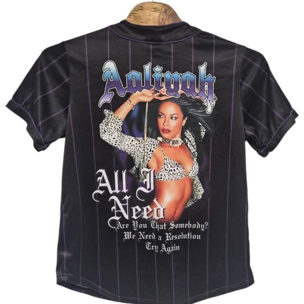 Aaliyah Baseball Jersey‎ Big Graphic Medium Black 2000s